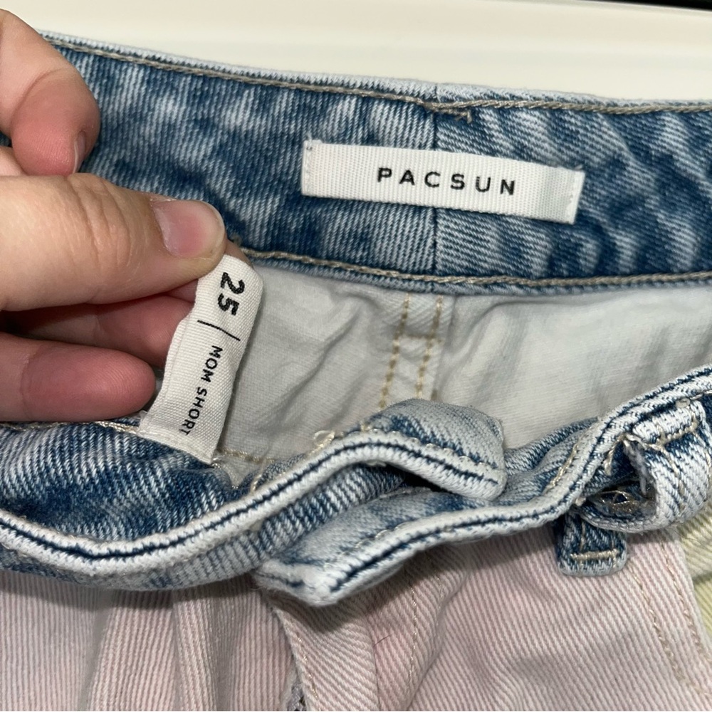 PacSun Pink, Blue, and Yellow Color-Block Mom Shorts - Picture 5 of 5